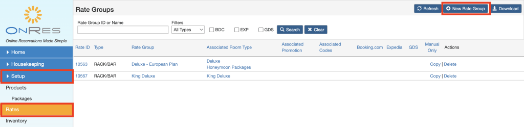 Creating new rate group in the OnRes system - step 1