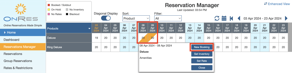 Taking new reservations in OnRes - step 2