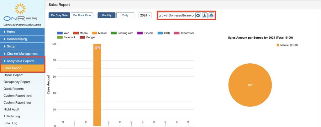 Email or export Sales report