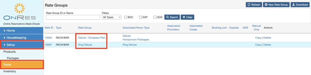 Modifying rate group in the OnRes system