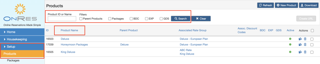 View products in the OnRes system