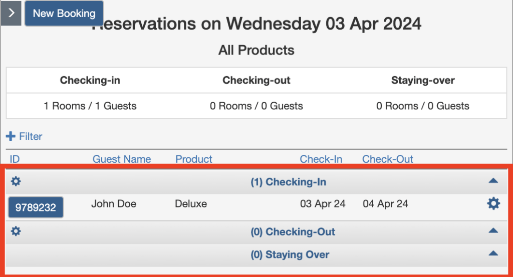 list of reservations of a particular date in OnRes system