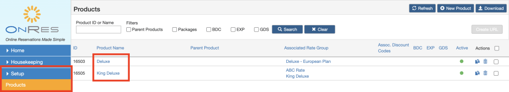 The product and package details screen on OnRes system