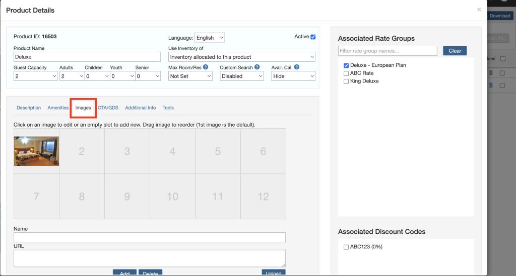 Add images of each room type (product type) to showcase it to the guests