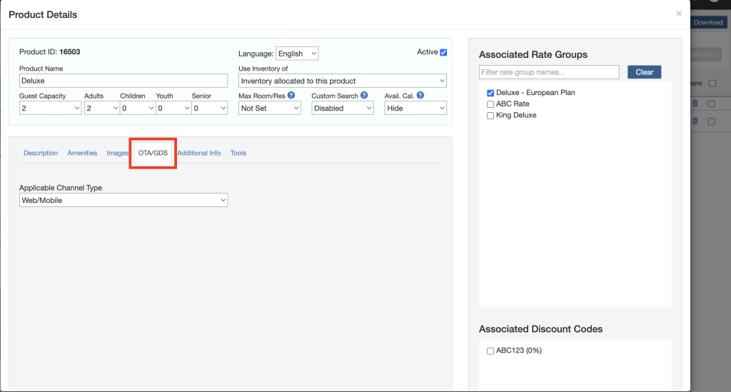 Connect the room type with OTA/GDS