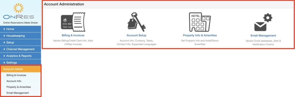 Account administration section settings