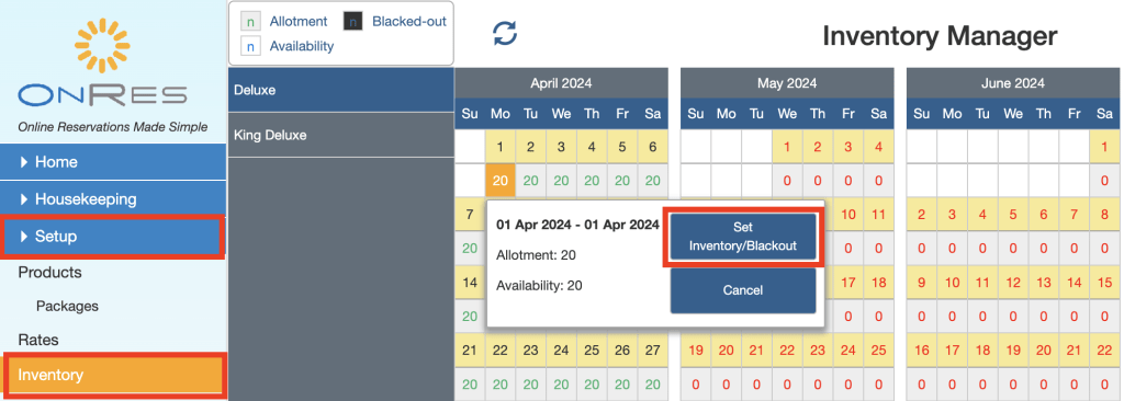 Blackout (blocking) inventory in OnRes