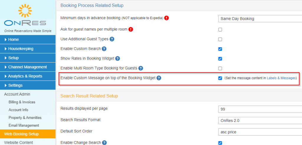 Enable custom message on top of the booking widget