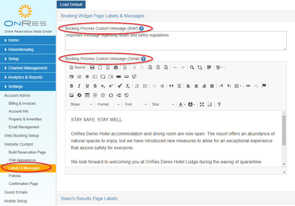 Custom messages for booking process
