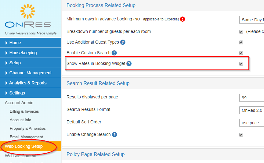 Enable showing rates in the booking widget