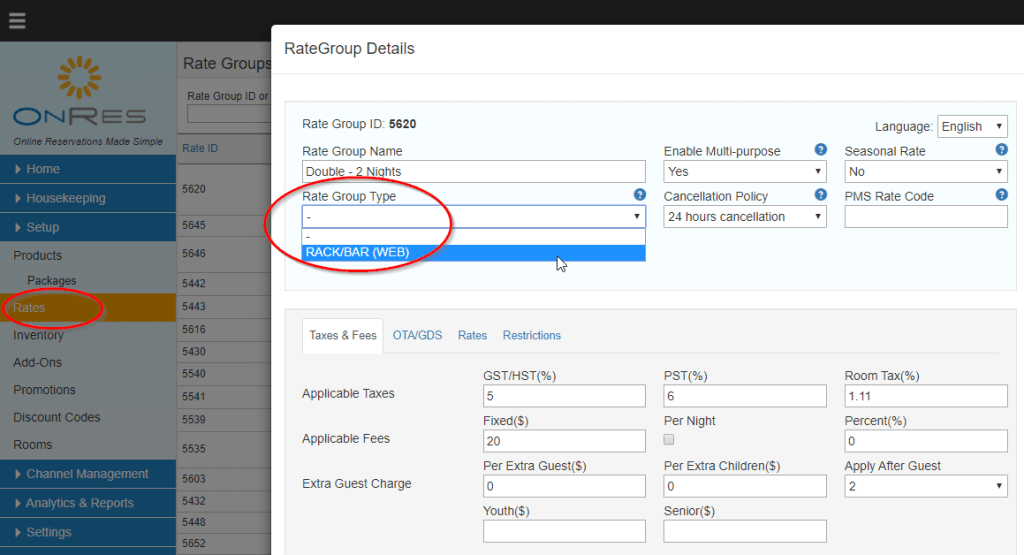 Select rate group type