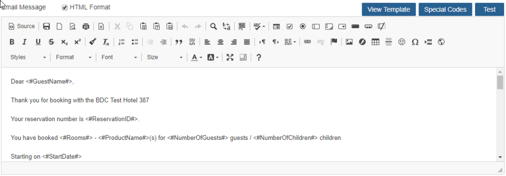 Rich text editor for emails with special code