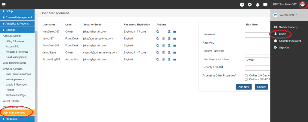 Creating a new user in the OnRes system