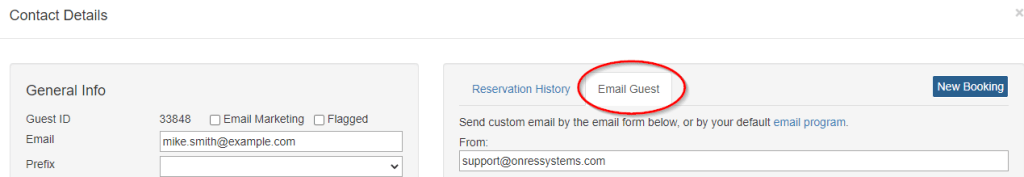 Email guests from the contact manager