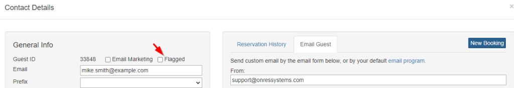 Flagging the guest for any reason can also be done from the contact manager