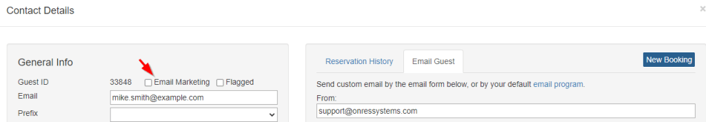 Enable email marketing to the guest from the contact manager