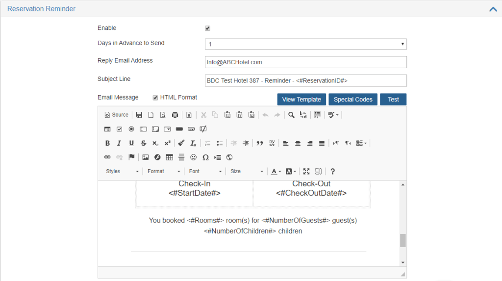 Enable the setting to send Reservation Confirmation email