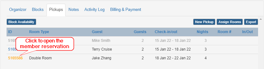 Open the member reservation from the reservation details window