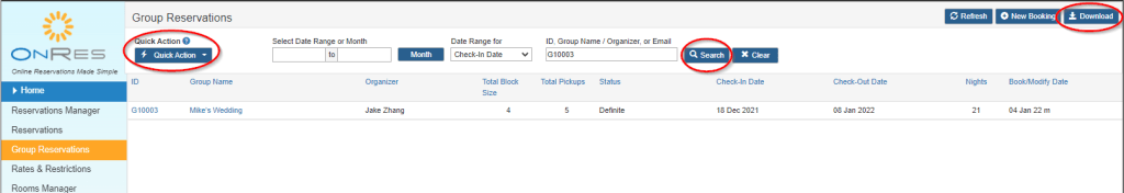 List of groups at the property in the report