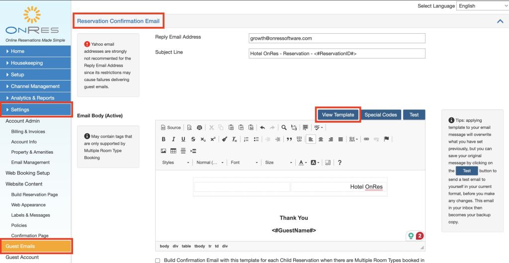 Reservation confirmation email templates