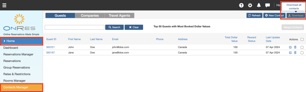 Export/download all contacts