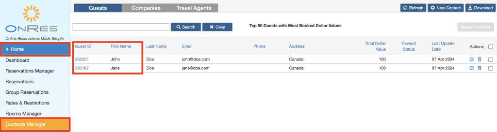 The contact manager module in the OnRes system