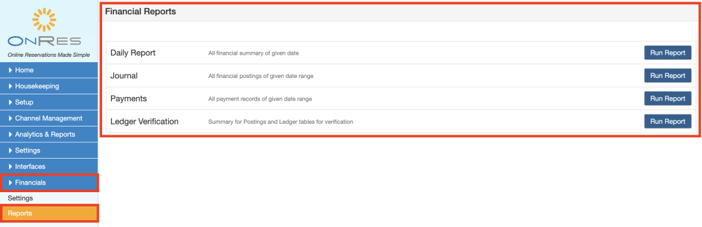 Financial reports produced with the night audit process