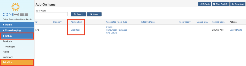 Open the add-on item detail to associate posting code