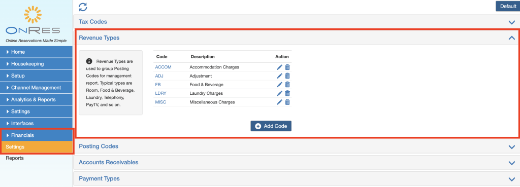 Revenue Types in the OnRes system