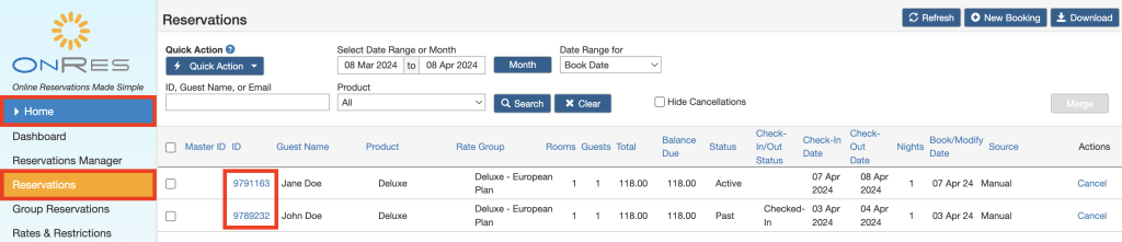 Open the reservation you want to make the refund for
