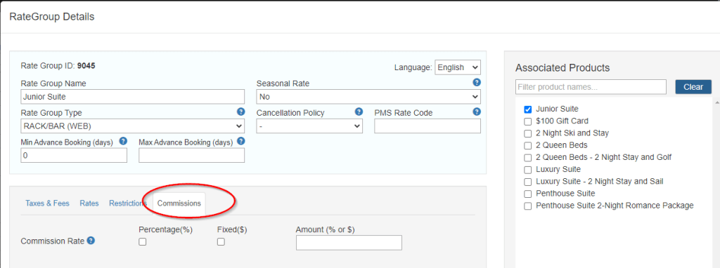 Set commission rates for vacation rental accounts in the OnRes system